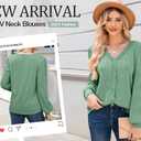 JUSTFASHIONNOW Blouses for Women Dressy Casual Lace V Neck Business Casual Work Tops Womens Long Sleeve Shirts Trendy Outfits, 3XL