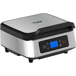 TER Smokeless Indoor Grill, Electric Contact Grill, Panini Press Sandwich Maker with Auto-Lift/Independent Upper Heating/Adjustable Temperature & Timer/Fan/Removable Non-Stick Plates, 1300W, Silver