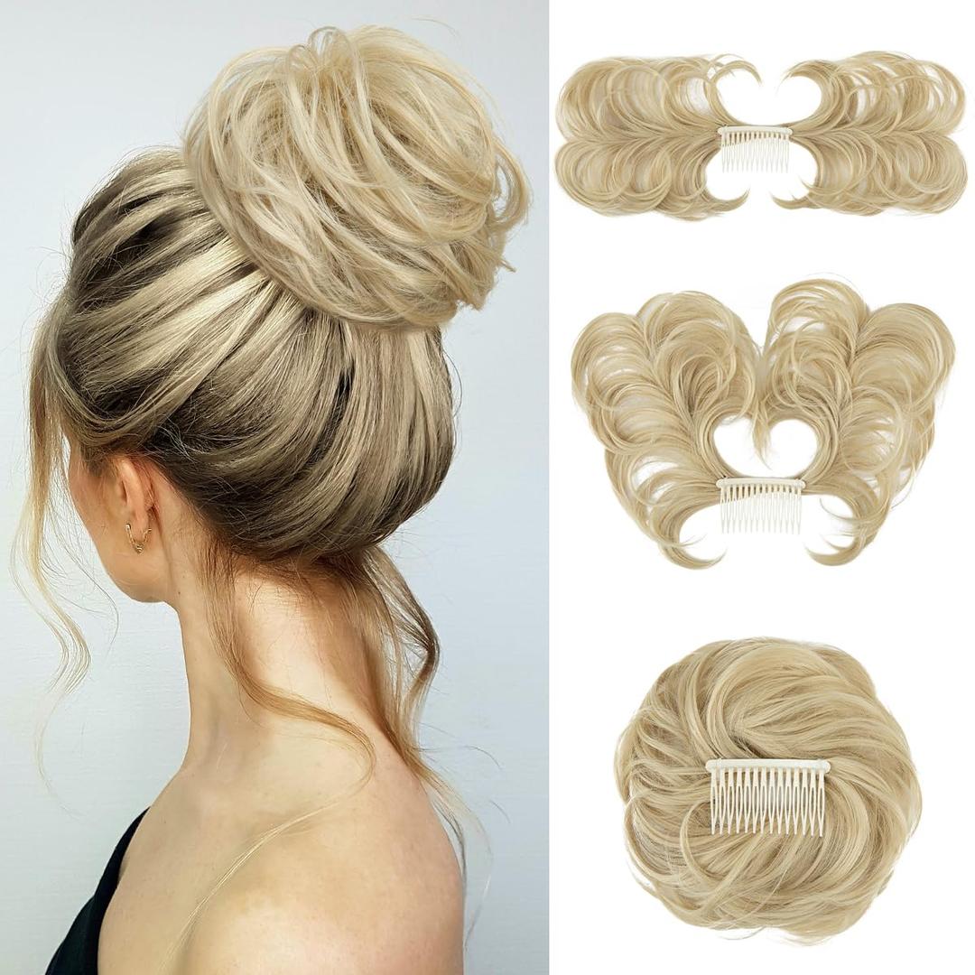 Messy Bun Hair Piece Side Comb Clip in Hair Bun Hairpiece for Women Short Natural Straight Versatile Adjustable Styles Easy Hair pieces (Ash Blonde-C)