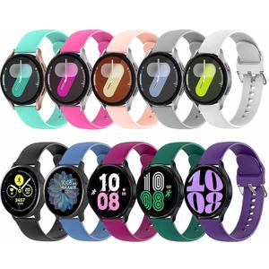 10 Pack Bands Compatible with Samsung Galaxy Watch 7/6/5/4 40mm 44mm/ Watch 4 6 Classic/Watch 5 Pro, Active 2 Band, 20mm Soft Silicone Sport Strap Wristbands for Women Men (Small)