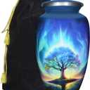 M MEILINXU Urn for Ashes Adult Male or Woman, Cremation Urns for Human Ashes Adult Man & Female, Funeral Decorative or Burial, Blue Galaxy and Starry Sky, Tree of Life Urn - Large Full Size