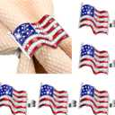 Geiserailie 6 Pieces Patriotic Napkin Rings 4th of July American Flag Napkin Ring Holder Red White and Blue Rhinestones Serviette Buckle Table Ring for 250th Anniversary Independence Day Party Home