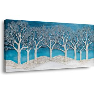Ggaafet Abstract Forest Wall Art for Bedroom Canvas Painting Prints Beautiful Blue Snow Wood Art Deco Modern Artwork Office Family Dining Room Decor