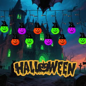 6FT 25LED Halloween Hooded Pumpkin String Lights, Icicle Light Strand with 10 Witch Hat Pumpkin Lights, 8 Lighting Modes, Battery Operated, Indoor Outdoor Holiday Decoration