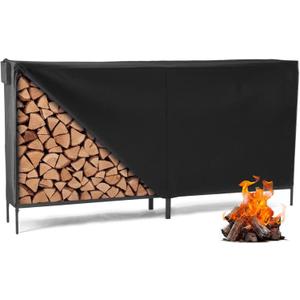 DUMOS 8FT Heavy Duty Firewood Storage Rack, Firewood Storage Log Rack with Cover and Zipper, Indoor Outdoor Wood Racks for Fire Wood Holder, Black