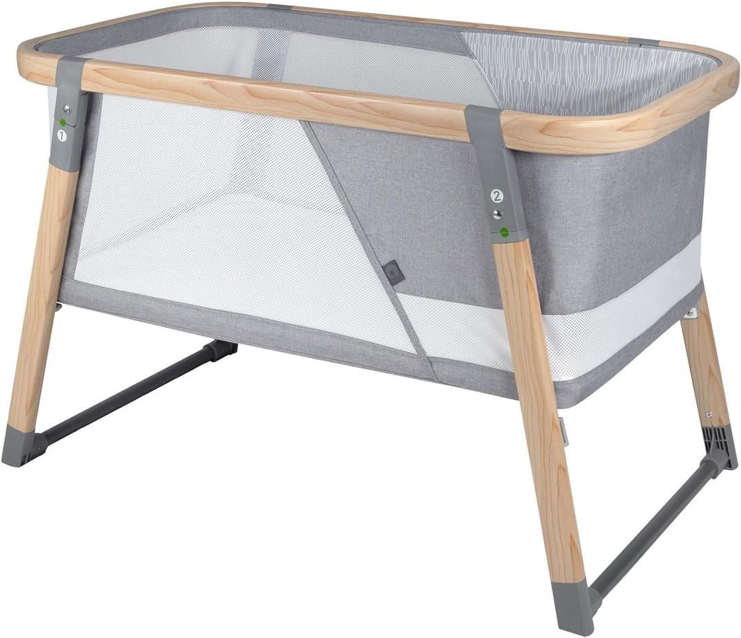Boppy Portable Baby Bassinet - Lightweight, Low, Fold-Flat Travel Bassinet with Mesh Sides, Anti-Tilt, 2 Custom Fitted Mattress Covers & No Assembly - Gray Pickup Sticks