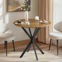 Unovivy 31.5" Small Round Dining Table for 2-4, Space Saving Circle Kitchen Dinner Table, Industrial Mid Century Modern Dining Room Desk for Kitchen, Apartment, Light Brown