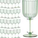 24 PCS Plastic Ribbed Wine Glasses 11oz Green Detachable Wine Goblet Unbreakable Vintage Ripple Water Goblets Cocktail Drinking Cups for Parties Weddings Poolside Outdoors