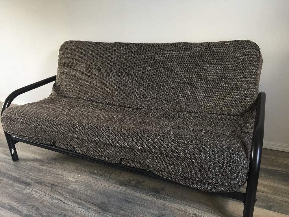 OctoRose Full Size 3 Side Zipper Premium Upholstery Basketweave Thick Linen Brown Mixed Futon Cover Slipcover/Sofa Day Bed Couch Mattress Cover Couch Protector (Cover ONLY) (Linen-Brown)