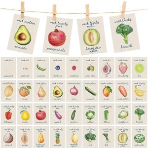 Eaasty 77 Pcs Locally Grown Baby Shower Decorations Pregnancy Milestone Cards Fruits and Vegetables Weekly Baby Size Milestone Cards Photo Props for Decor Pregnancy Announcement Photos