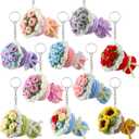 10 Pcs Crochet Flower Bouquet Keychain Handmade Crochet Key Chain Bag Charm Phone Handbag Pendant Mother's Day Valentine's Day Birthday Gifts for Women Mom Wife