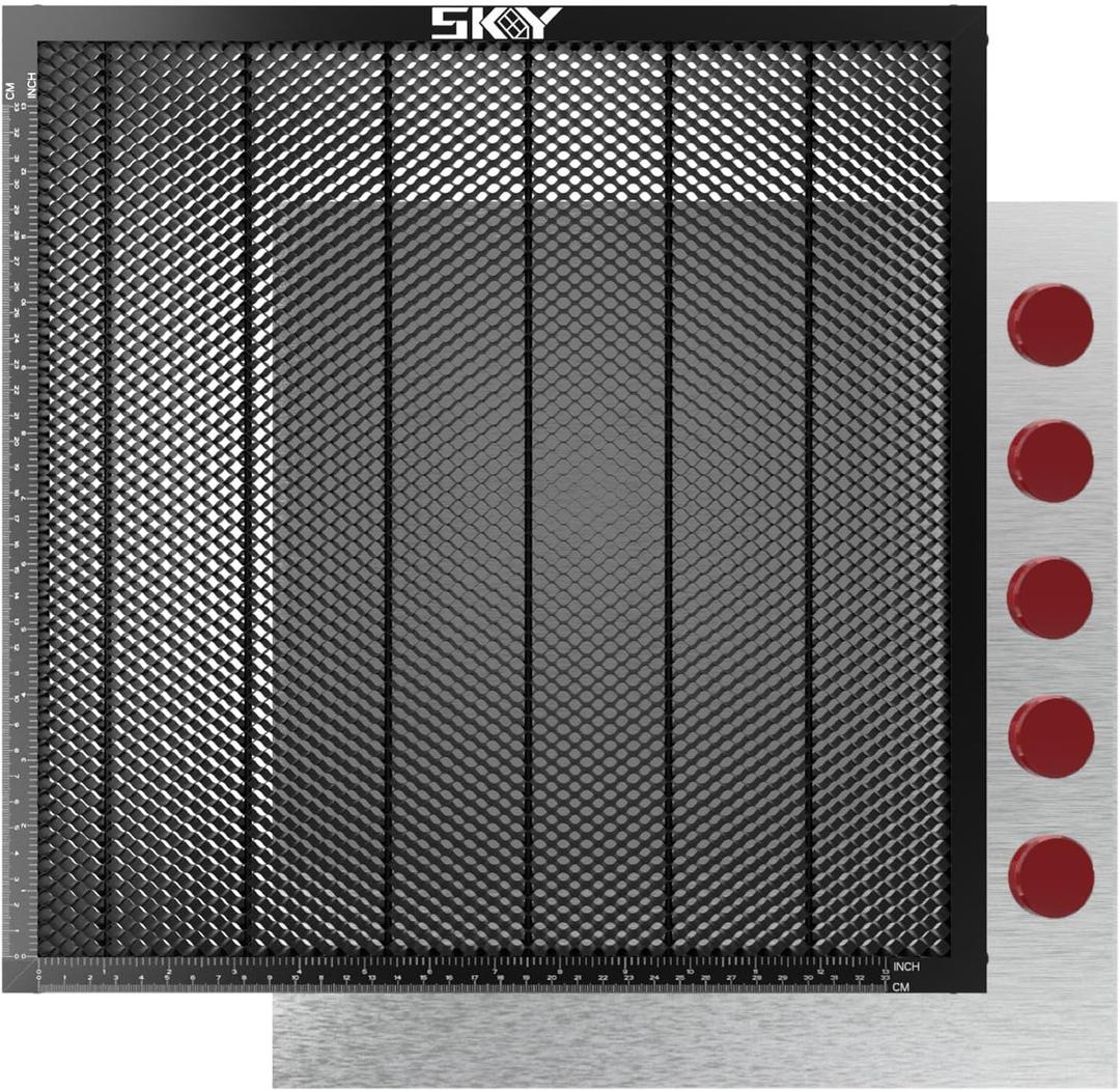 Upgraded Oxide Coating Honeycomb Laser Bed 400x400mm Honeycomb Work Table with Fixed Magnets for Most Laser Engraving Machines Fast Heat Dissipation and Smoke Elimination