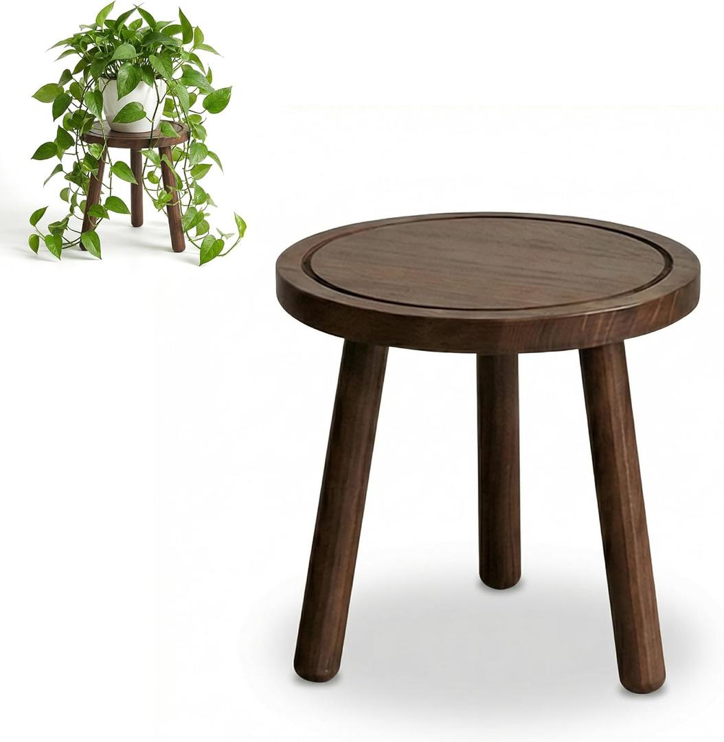 Wood Plant Stands Indoor, Updated Single Plant Stand Modern Plant Table for Large Plants, Wooden Plant Stool, Tall Plant Holder Small Round Side for Living Room, Balcony, Office (Dark Brown)