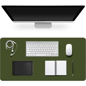 Leather Desk Pad Protector,Non-Slip Desk Pad,on-Slip PU Leather Large Mouse Pad,Easy Clean Desk Protecor Mat,Writing Pad for Office Work/Home/Decor(OliveGreen, 35.4" x 17")