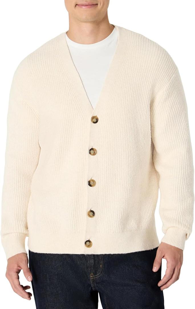Amazon Essentials (Demi's Pick) Men's Relaxed-Fit Cotton Blend Cardigan (Size Medium, Oatmeal Heather)