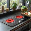 ADVWIN Electric Cooktop, 2 Burner Knob Control Plug in Built-in Ceramic Electric Stove Top with Child Safty Lock & Timer & Over-Temperature Protection & 10 Power Setting, 1800W, 110v (2 burners)
