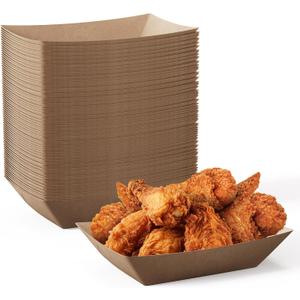 JOLLY CHEF 2lb Paper Food Trays, 100 Pack Disposable Paper Boat, Kraft Serving Boats, Food Holder Trays for Snacks French Fries Nachos Hot Dog Tacos BBQ Party