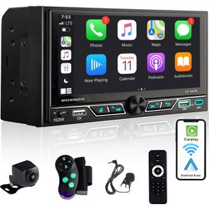 Double Din Car Stereo Compatible with [Wireless] Apple CarPlay/Android Auto 6.8 Inch Touchscreen Bluetooth AM/FM Radio 2X USB (Both 2.1A Fast Charge) Backup Camera