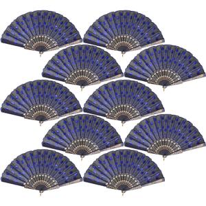 30 Pack Fabric Folding Handheld Fans, Perfect for Weddings, Parties, and Dancing, Royal Blue