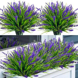 Artificial Flowers for Outdoors, 24 Bundles Fake Lavender Flowers UV Resistant Plastic Plants Faux Purple Monkey Grass for Home Porch Garden Window Box Indoor Outdoor Decorations