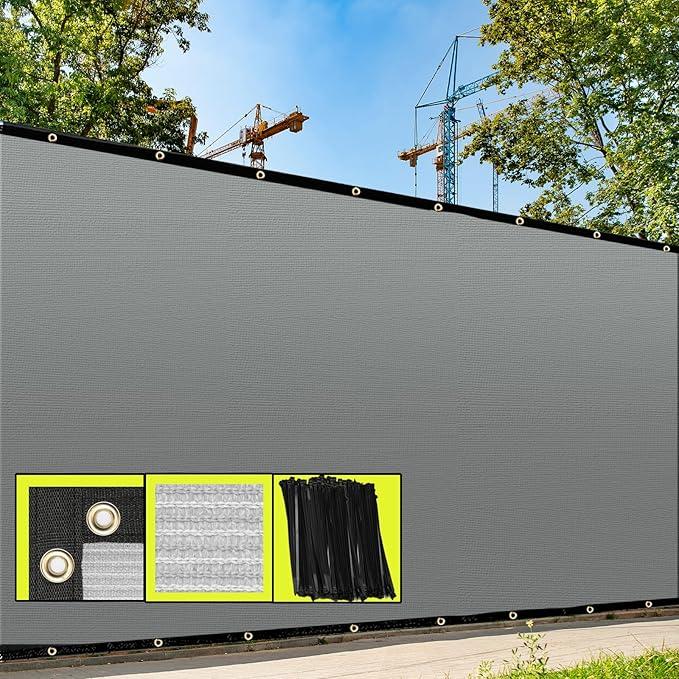 8' x 50' Gray Fence Privacy Screen Windscreen Cover with Zip Tie Out Door Commercial Grade - Custom Size Accepted