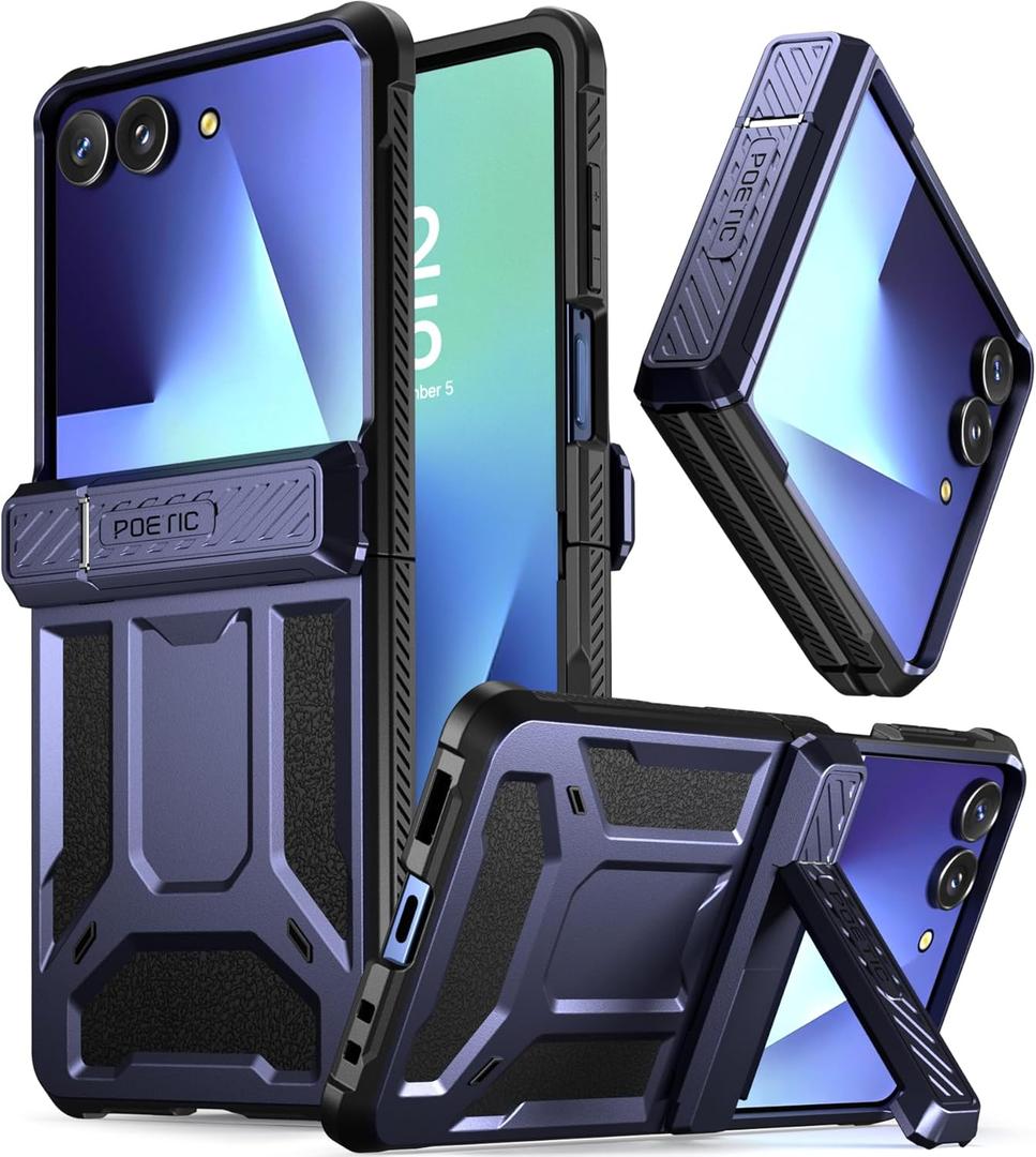 Poetic Spartan for Samsung Galaxy Z Flip 7 Case, [Kickstand] [Hinge Protection] [20FT Mil-Grade Drop Tested], Full-Body Rugged Shockproof Protective Phone Cover for Galaxy Z Flip7, Midnight Blue