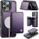 Compatible with Magsafe for iPhone 16 Pro Wallet Case Magnetic Card Holder, RFID Blocking 2 in 1 Detachable Kickstand Shockproof Case for Women Men, Purple