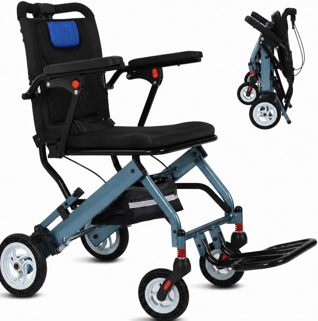 Lightweight Folding Transport Wheelchair for Adults, 16" Seat Chair
Lightweight Aluminum Frame Mobility Chair, Flip-Up Armrests Footrests Double Brakes, Double Brake, 300 lbs Weight Capacity