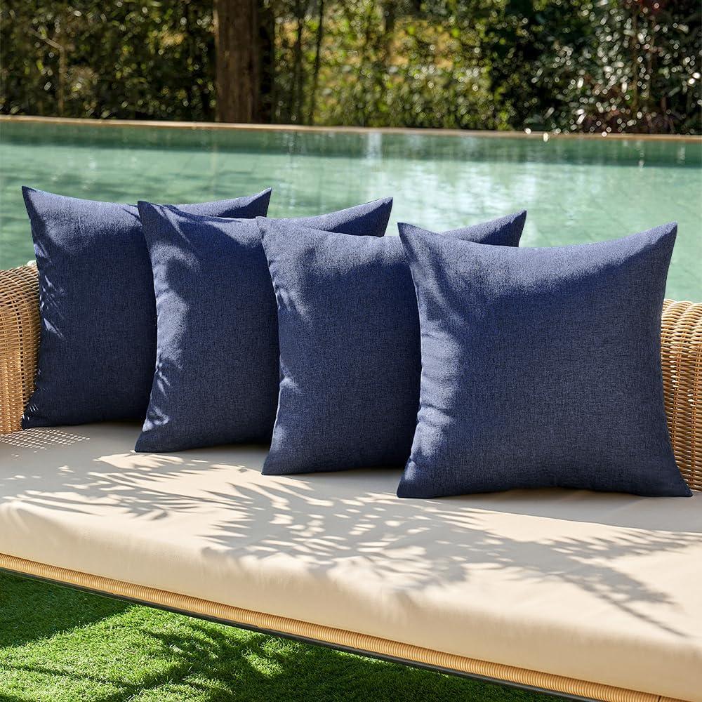 MIULEE Pack of 4 Decorative Outdoor Throw Pillow Covers Linen Waterproof Pillow Covers Summer Farmhouse Cushion Cases for Patio Garden Tent Balcony Couch Sofa 18 x 18 Inch Navy