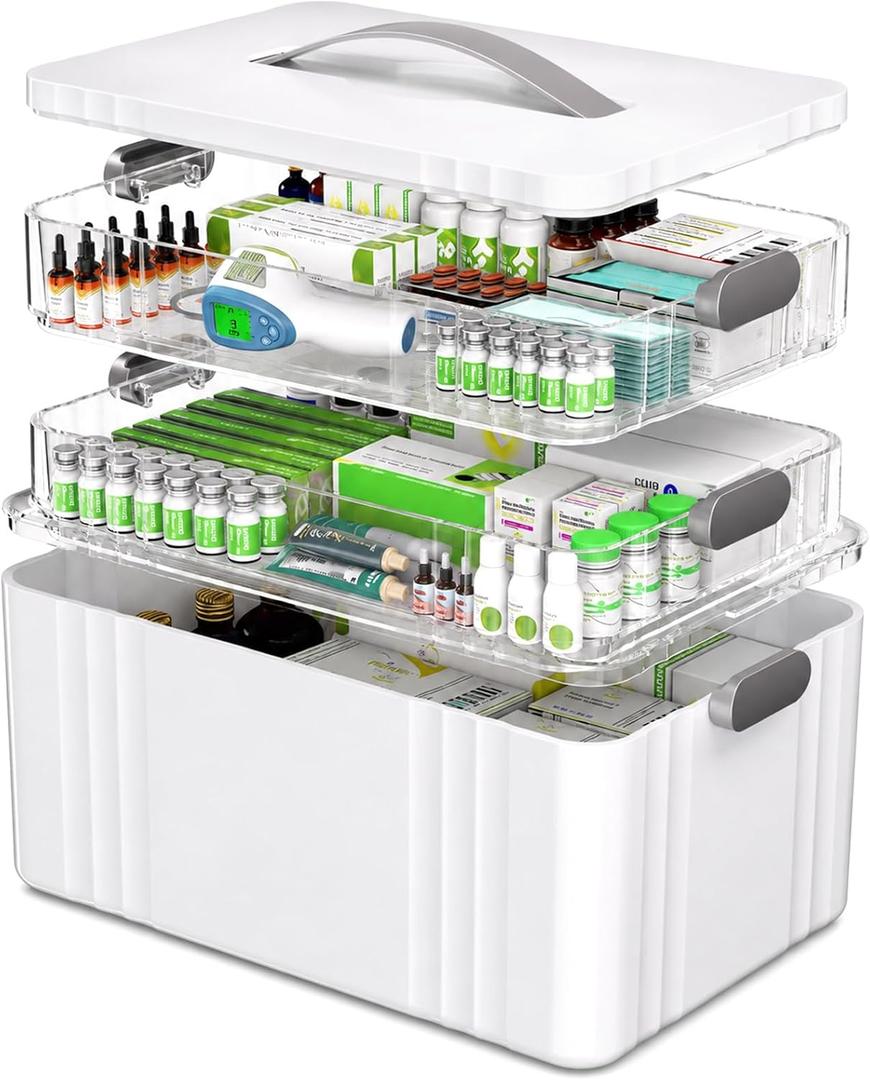 ARSTPEOE 3-Tier Medicine Organizer - Portable Medicine Cabinet with Handle, Extra Large 3 Tier