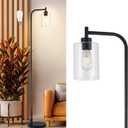 DLLT Floor Lamp Tall for Room: Black Standing Lamp with Clear Glass Lampshade for Living Room - Modern Bright Lamp for Bedroom - Industrial Corner Floor Lamps for Office 8W Led Bulb Included (Black-BF)