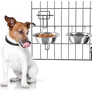 Set of 2 Stainless-Steel Dog Bowls - Cage, Kennel, and Crate Hanging Pet Bowls for Food and Water - 48oz Each and Dishwasher Safe by PETMAKER