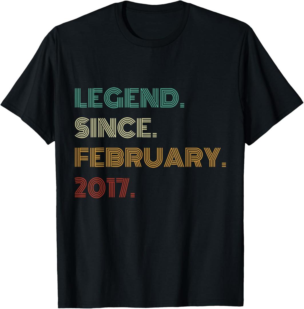 9 Years Old Legend Since February 2017 9th Birthday T-Shirt, Medium 