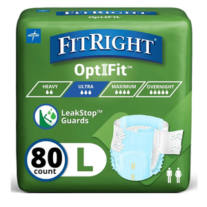 FitRight Adult Diapers, Ultra Heavy Absorbency, L (Waist Size 44in-56in), 80 Count, OptiFit Incontinence Briefs for Men and Women, Disposable, Moisture-Wicking, Leak Protection
