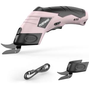 NANWEI Electric Scissors Cordless, Type-C Rechargeable Cardboard Cutter with 2 Blades, 4.2V Hightorque Motor, for Fabric Carpet Leather (Pink)
