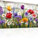 JLXART Wildflower Canvas Wall Art Vibrant Tulip Daisy Print on Distressed Wood Background Rustic Farmhouse Floral Wall Decor for Living Room Bedroom Kitchen Ready to Hang 20x40inch