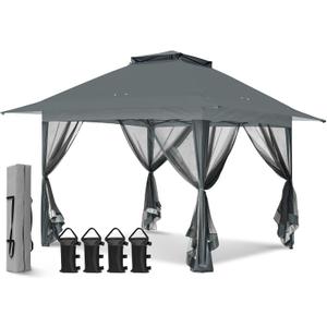 EAGLE PEAK 13x13 Pop Up Gazebo with Mesh Netting, Easy Up Screened Canopy for Patio and Backyard, Easy Set up Outdoor Gazebo (Gray)
