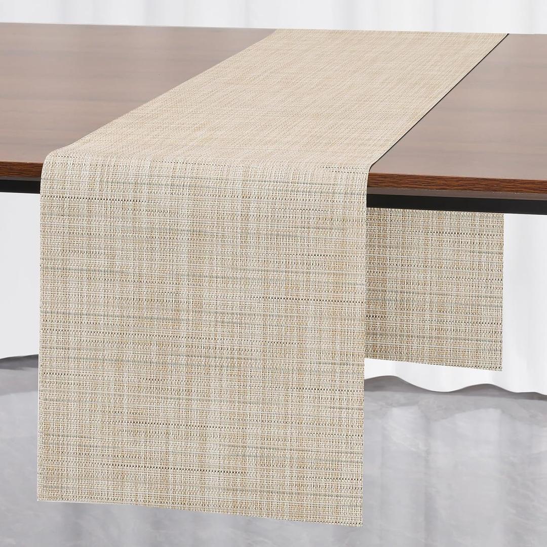 Myir JUN Table Runner, Vinyl Table Runner Indoor Arbitrarily Cropped Runner for Table Heatproof for Home Party (Beige, 15 x 94 inch)