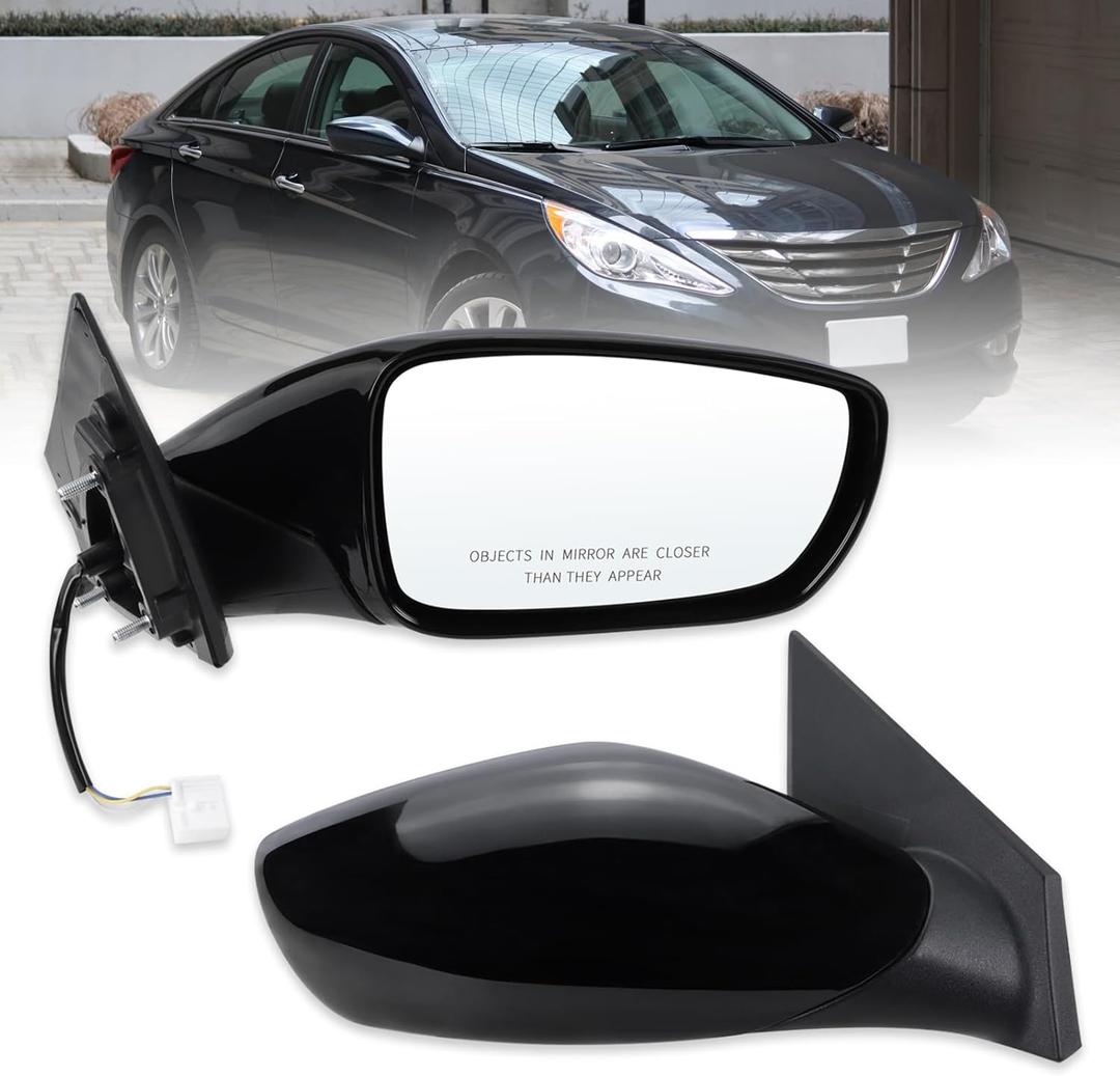 Right Passenger Side Mirror Compatible With 2011 2012 2013 2014 Hyundai Sonata With Manual Folding Power Glass Black Replace#876203Q000(3Pins)