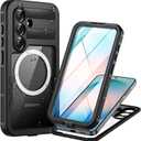 Lanhiem Magnetic for iPhone 16 Case, [2 Pack Tempered Glass Screen Protector][Compatible with MagSafe][10 FT Military Grade Shockproof] Heavy Duty Tough Rugged Phone Cover for iPhone 16 (6.1") - Black