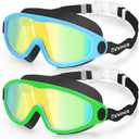 Vvinca Kids Swim Goggles 2 Pack, Soft Wave-Shape Strap (No Hair Pulling), Anti Fog Leak Free Swimming Goggles Boys Girls 3-15