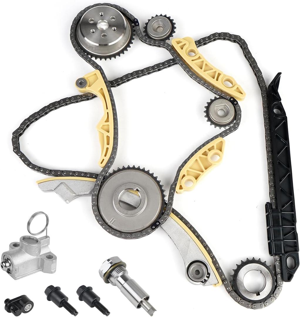 Timing Chain Kit Tensioner Guide Rail Crank Sprocket Shaft Sprocket compatible with Buick GMC Chevy Malibu Equinox Replaces 94201S 2.0L 2.2L 2.4L timing chain sproket