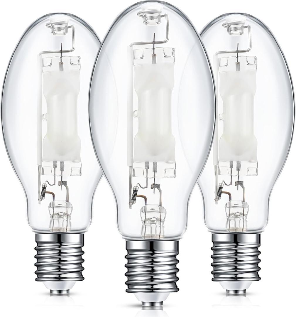 3 Pcs 400 Watt Lighting Metal Halide Lamp MH400/U/MOG 36000 Lumen 4000K Outdoor Light Bulb 12, 000 Hour Span Life Mogul Base (E39) ED28 High Intensity Discharge Metal Halide Bulb(400 Watt)