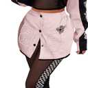 Women Varsity Jacket Detachable Skirt Set 2 Piece Motorcycle Biker Race Car Driver Costume Bomber Streetwear Pink, Size XL