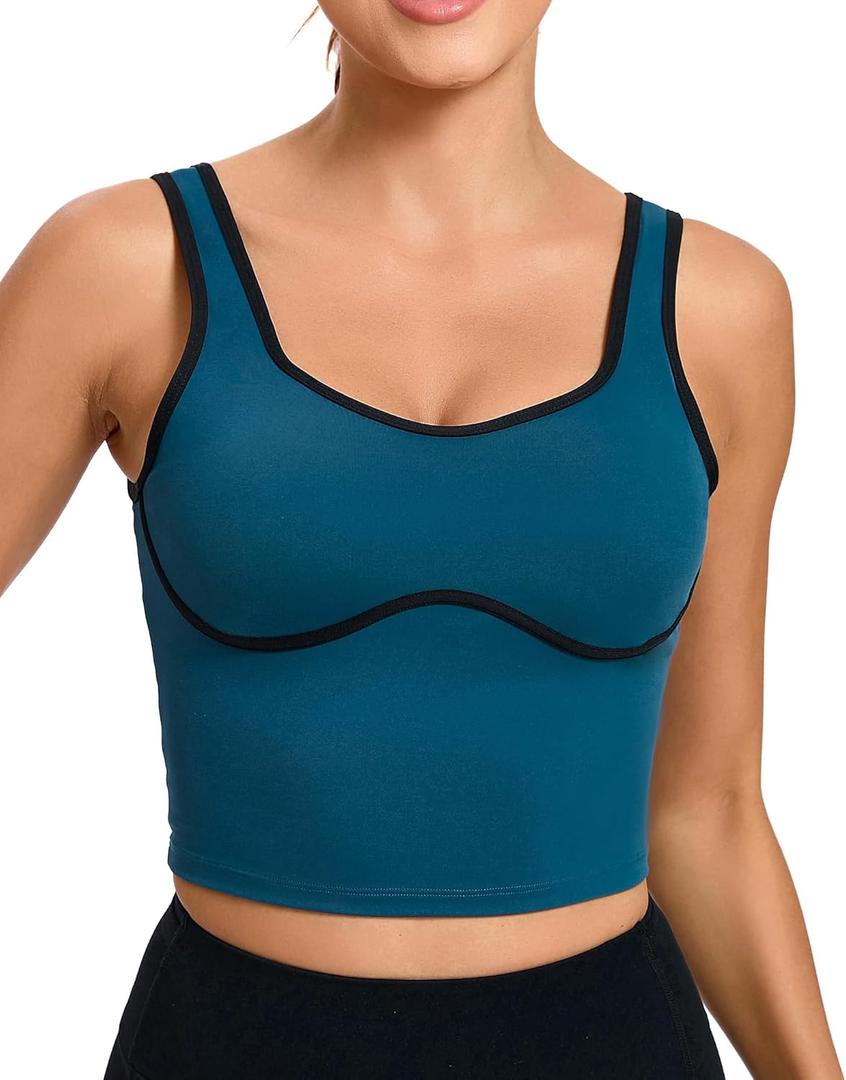 RUNNING GIRL Sports Bras for Women Removable Padded Yoga Tank Tops Sleeveless Fitness Workout Running Crop Tops(2996_Dark Blue_XXL)