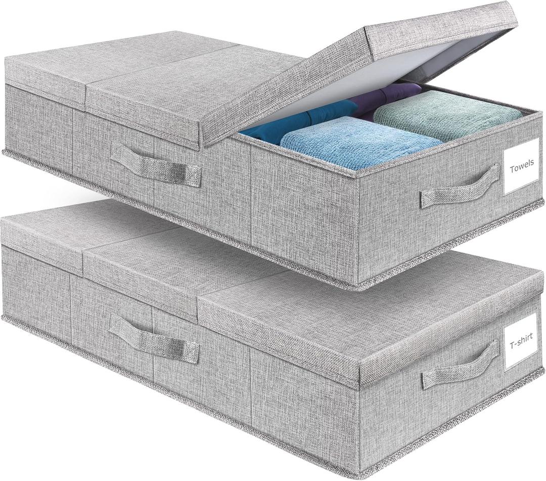 Underbed Storage Containers Bin with Lids, Large Under Bed Storage Organizer Box with Handle, Foldable Under the Storage Bags for Organizing Clothes, Shoes, Blankets, Pillows