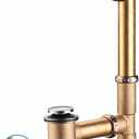 Tubular Bathtub Drain Kit 1-1/2" Brass Pipe with Brushed Nickel Tip-Toe Bath Tub Drain Stopper, Touch-Toe Bath Plug Waste and Overflow, Welsan Pop Up Bathtub Drain Kit