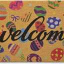 Kelarea Easter Artificial Coir Doormat Spring Welcome Door Mat, 17" x 29" Colorful Easter Eggs Front Door Mat, Non-Slip Entry Mats for Indoor Outdoor Entrance Home Decor