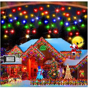 KNONEW 33FT 400 LED Christmas Lights Outdoor Black Wire String Lights with 75 Drops, 8 Lighting Modes, Timer Memory Function Connectable Hanging Curtain Lights for Halloween Party Decor (Multicolor)