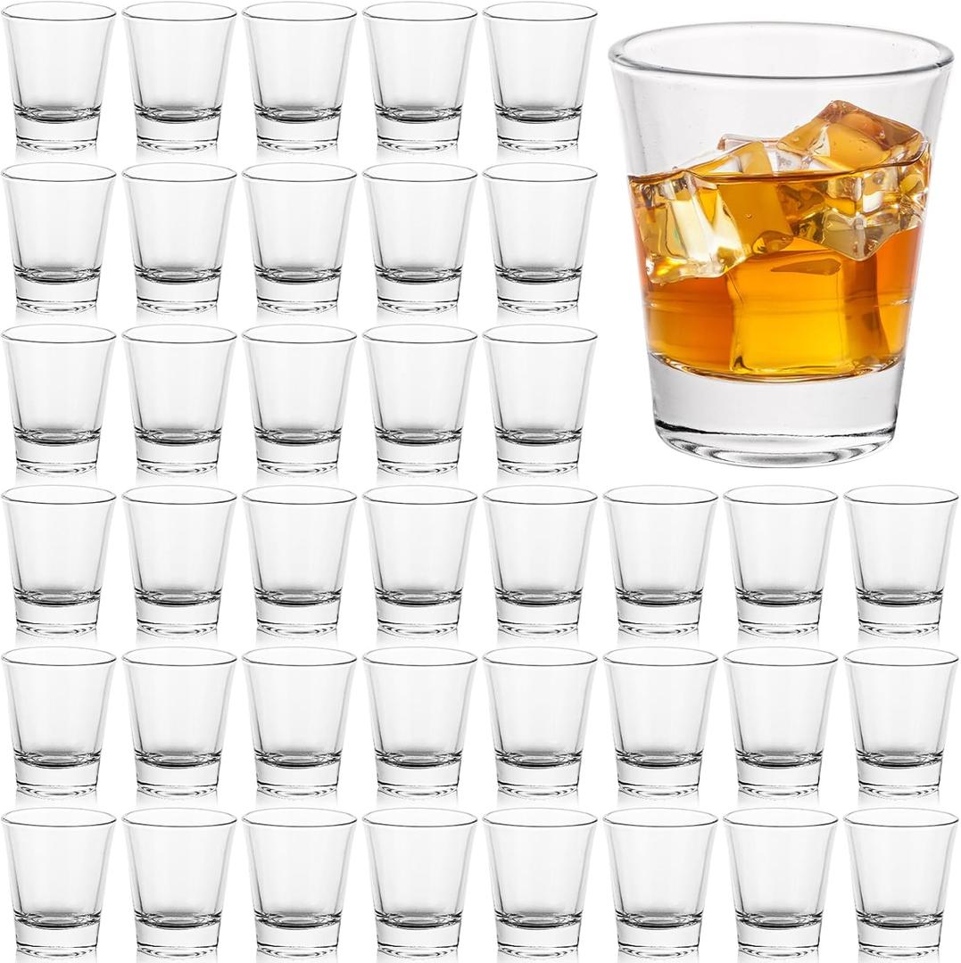 MIVIDE 48 Pack 60ml Round Shot Glasses Bulk Sets, 2oz Clear Heavy Base Shot Glass, Shot Glasses Set for Vodka, Whiskey, Tequila, Espresso, Liqueurs